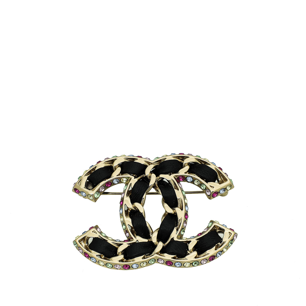 Chanel Black Interwoven CC Crystal Brooch