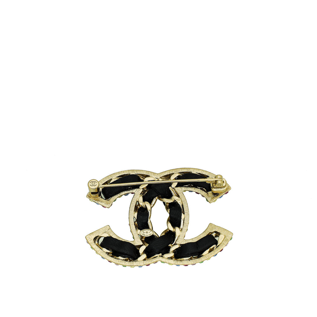 Chanel Black Interwoven CC Crystal Brooch
