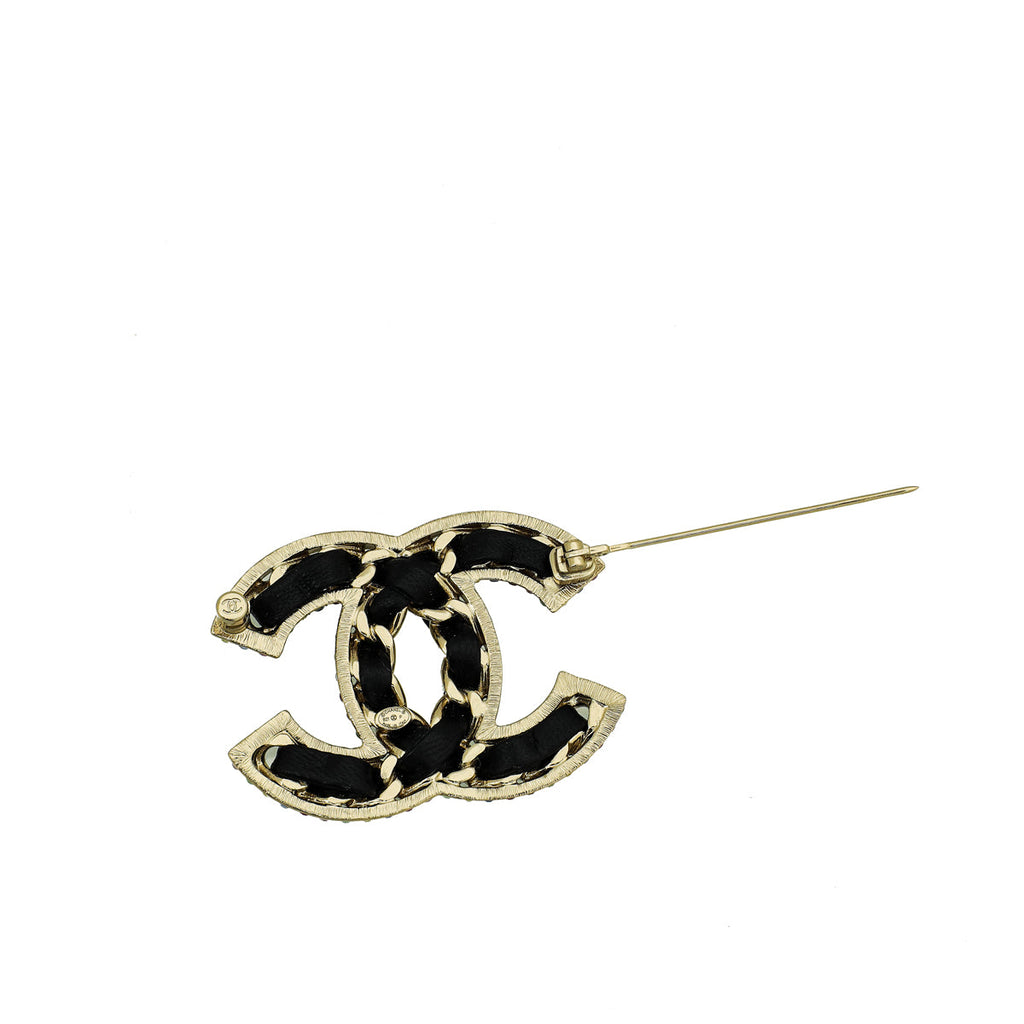 Chanel Black Interwoven CC Crystal Brooch