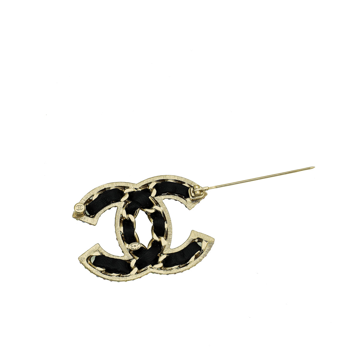 Chanel Black Interwoven CC Crystal Brooch