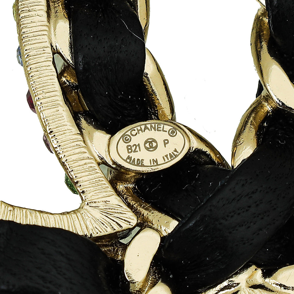 Chanel Black Interwoven CC Crystal Brooch