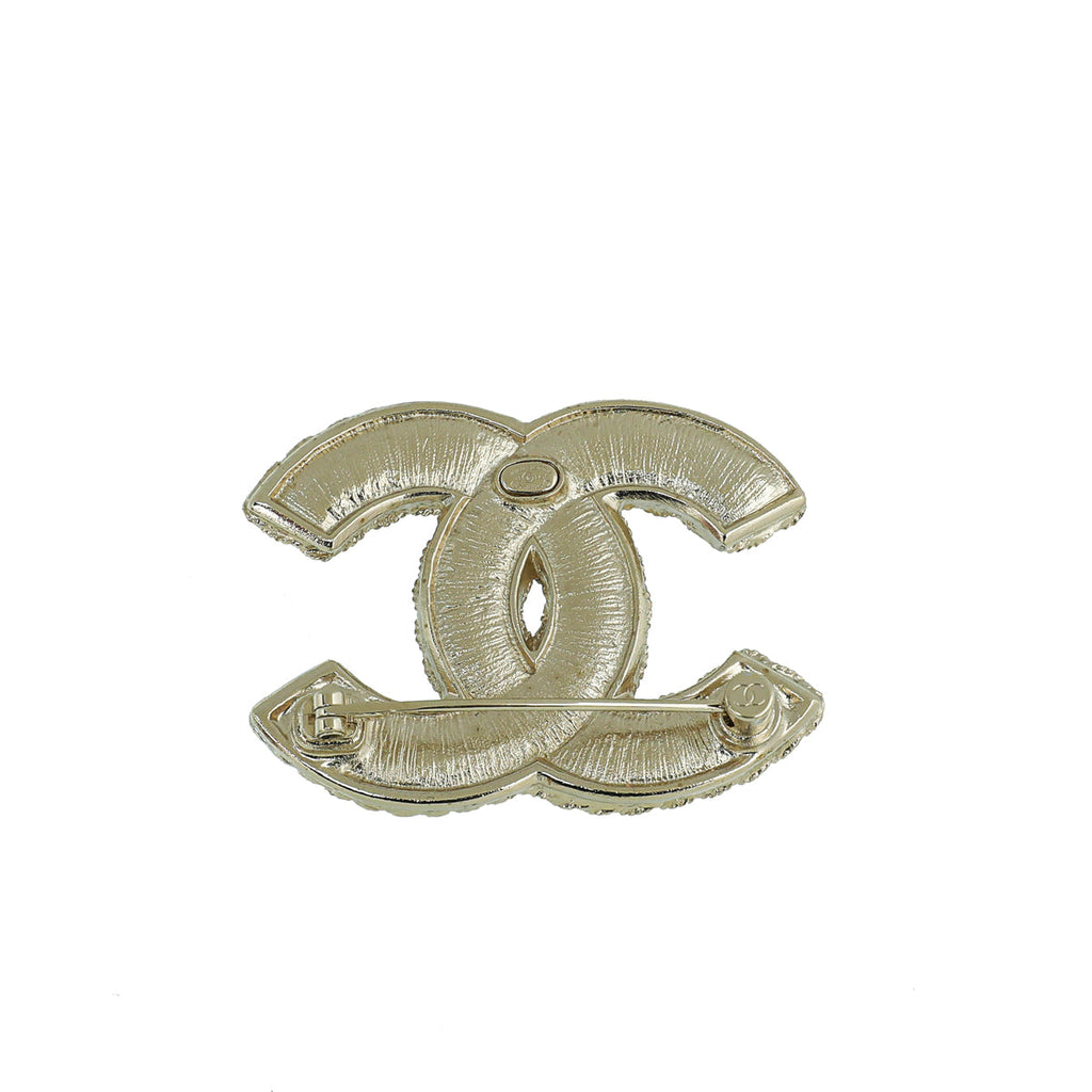 Chanel Light Gold Floral Beaded Faux Pearl CC Brooch