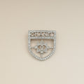 Chanel Silver Swarovski Baguette Crystal CC Shield Brooch