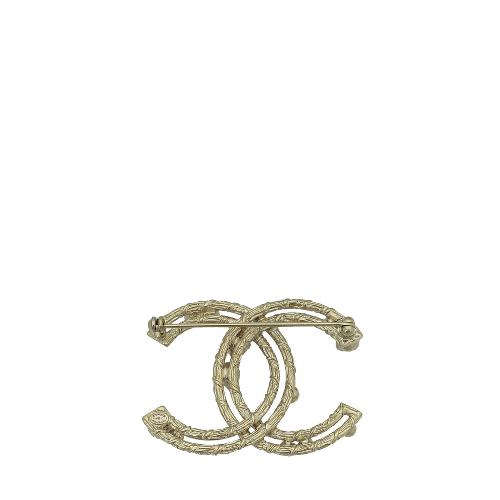 Chanel Gold CC Crystal Pearl Brooch