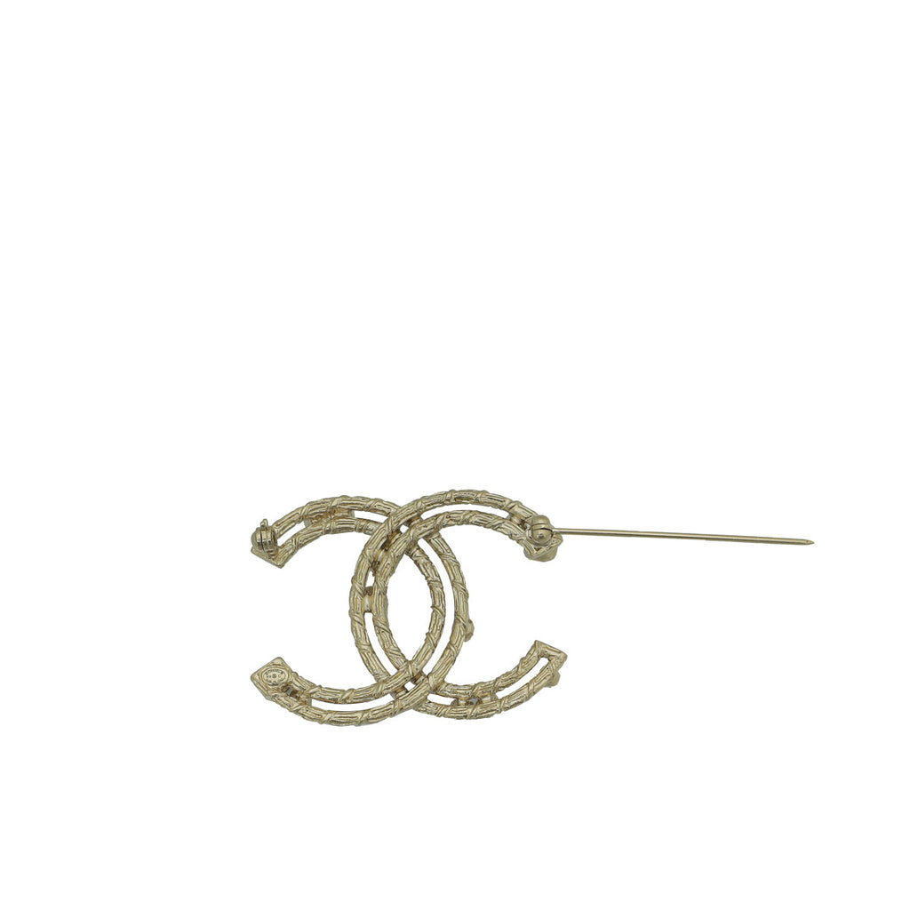 Chanel Gold CC Crystal Pearl Brooch