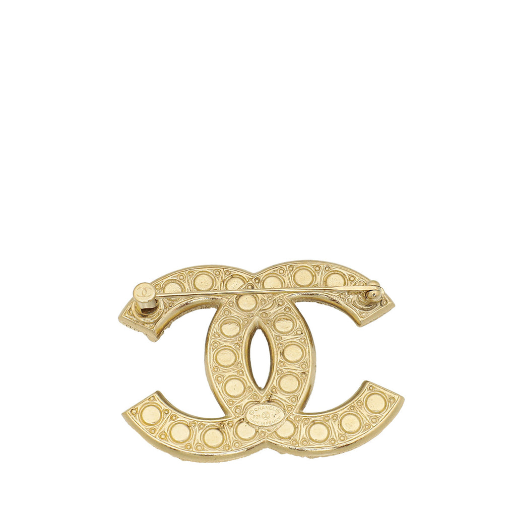 Chanel Gold CC Pearl Crystal Brooch