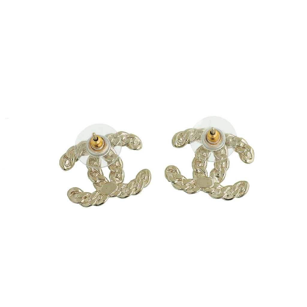 Chanel Light Gold CC Crystal Chain Earrings