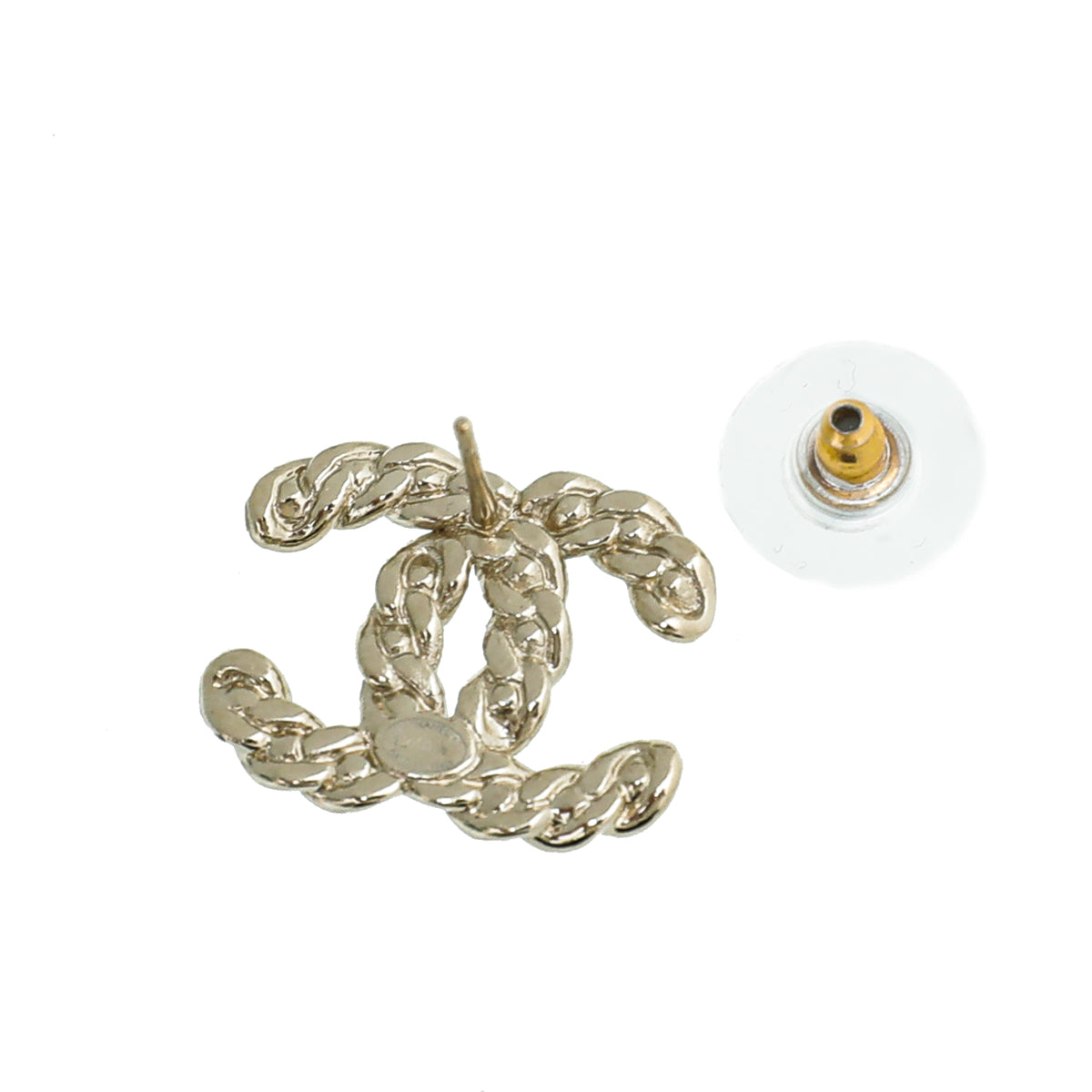 Chanel Light Gold CC Crystal Chain Earrings
