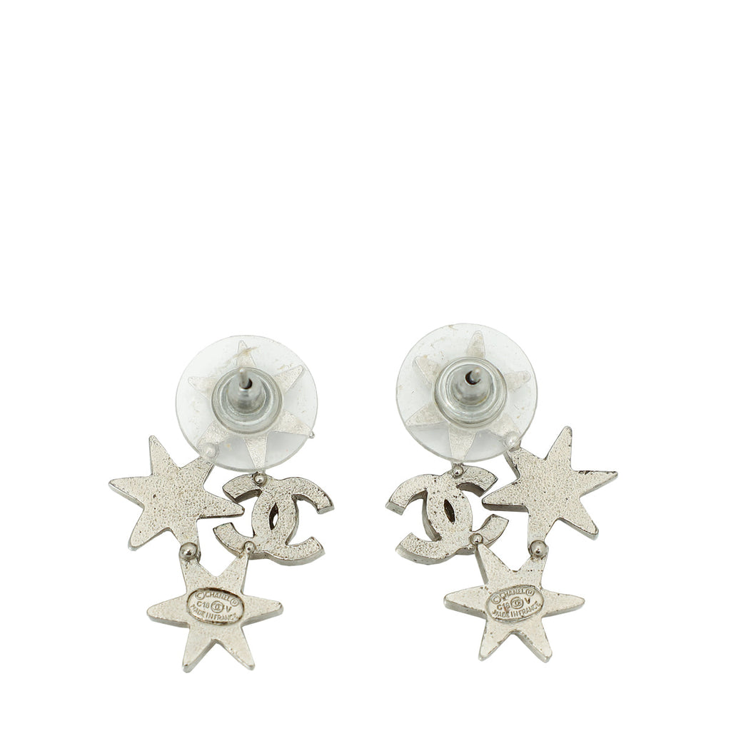 Chanel Silver CC Star Crystal Earrings