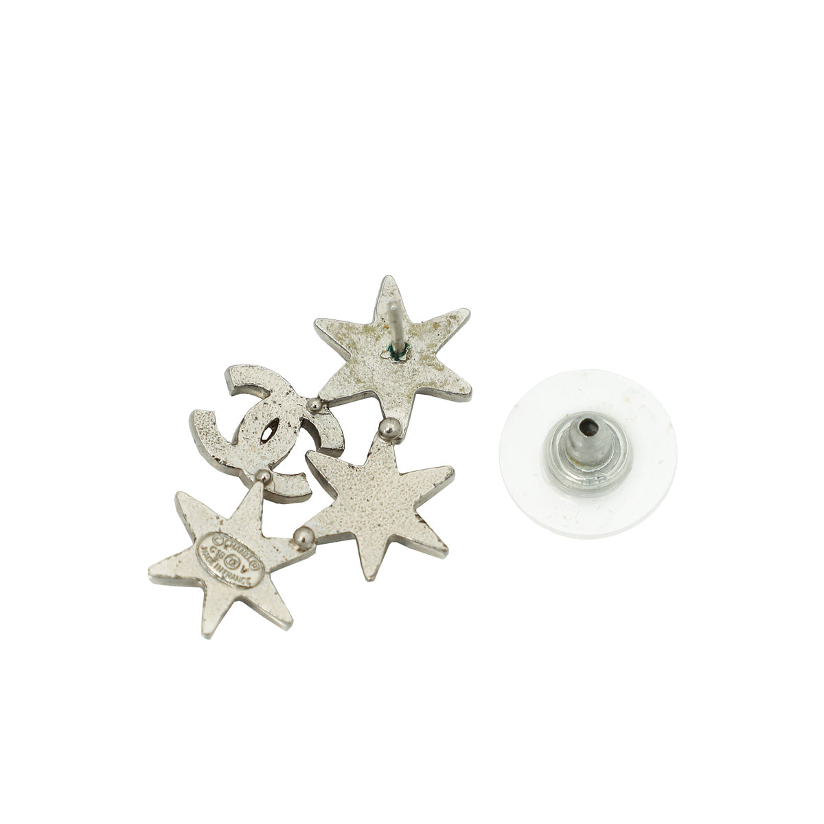 Chanel Silver CC Star Crystal Earrings