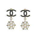 Chanel Black CC Drop Flower Crystal Earrings