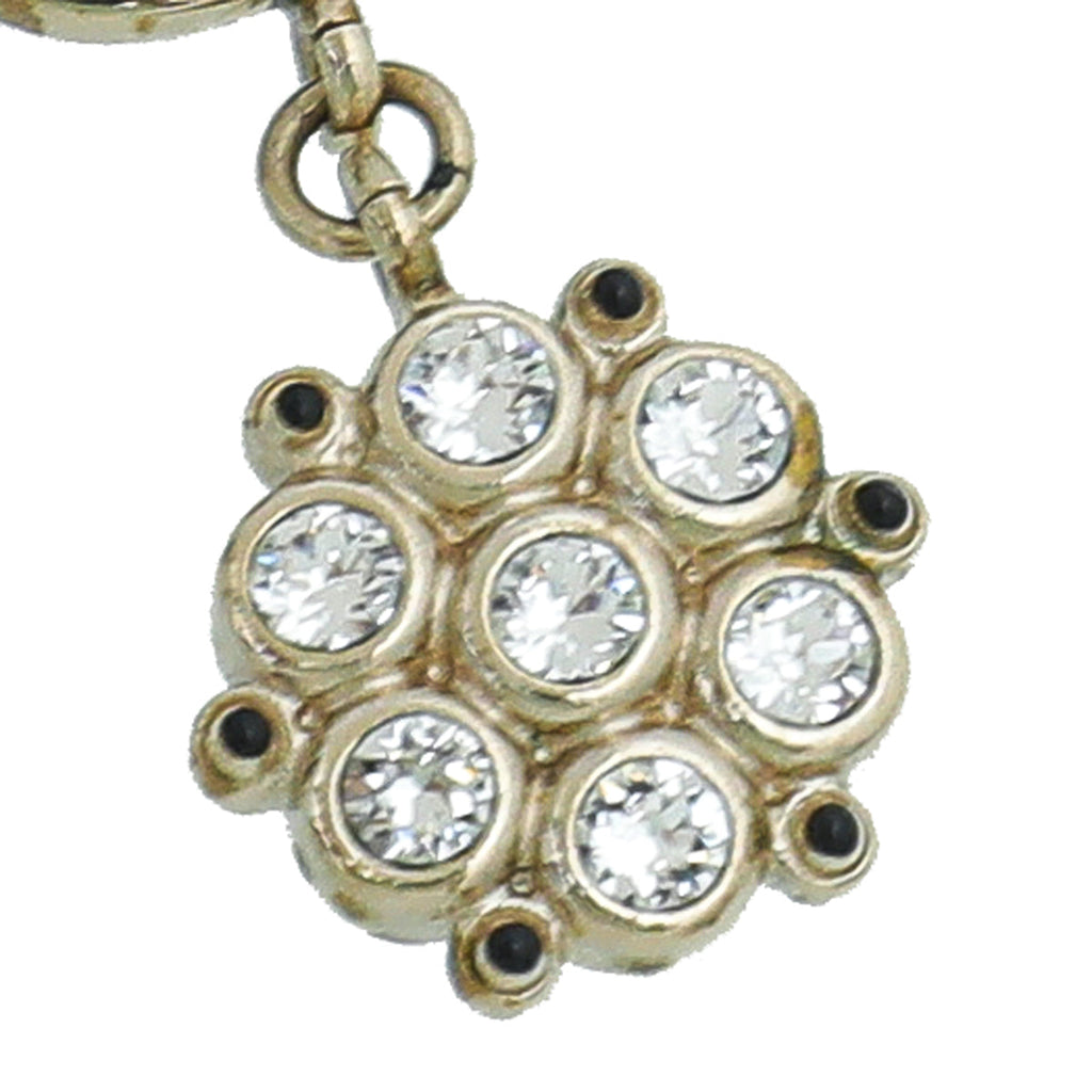 Chanel Black CC Drop Flower Crystal Earrings