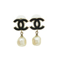 Chanel Bicolor CC Enamel Pearl Drop Earrings