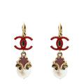 Chanel Bicolor CC Enamel Drop Pearl Earrings