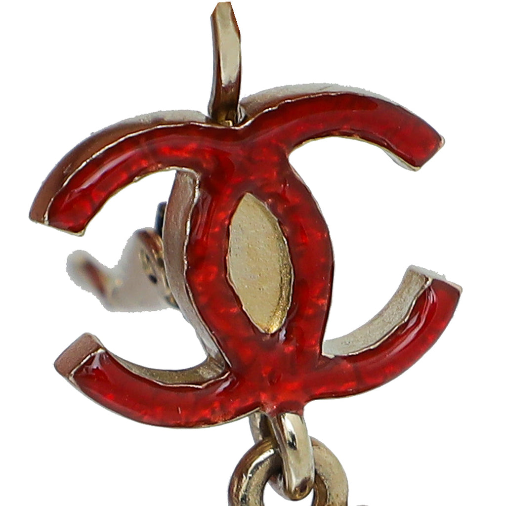 Chanel Bicolor CC Enamel Drop Pearl Earrings