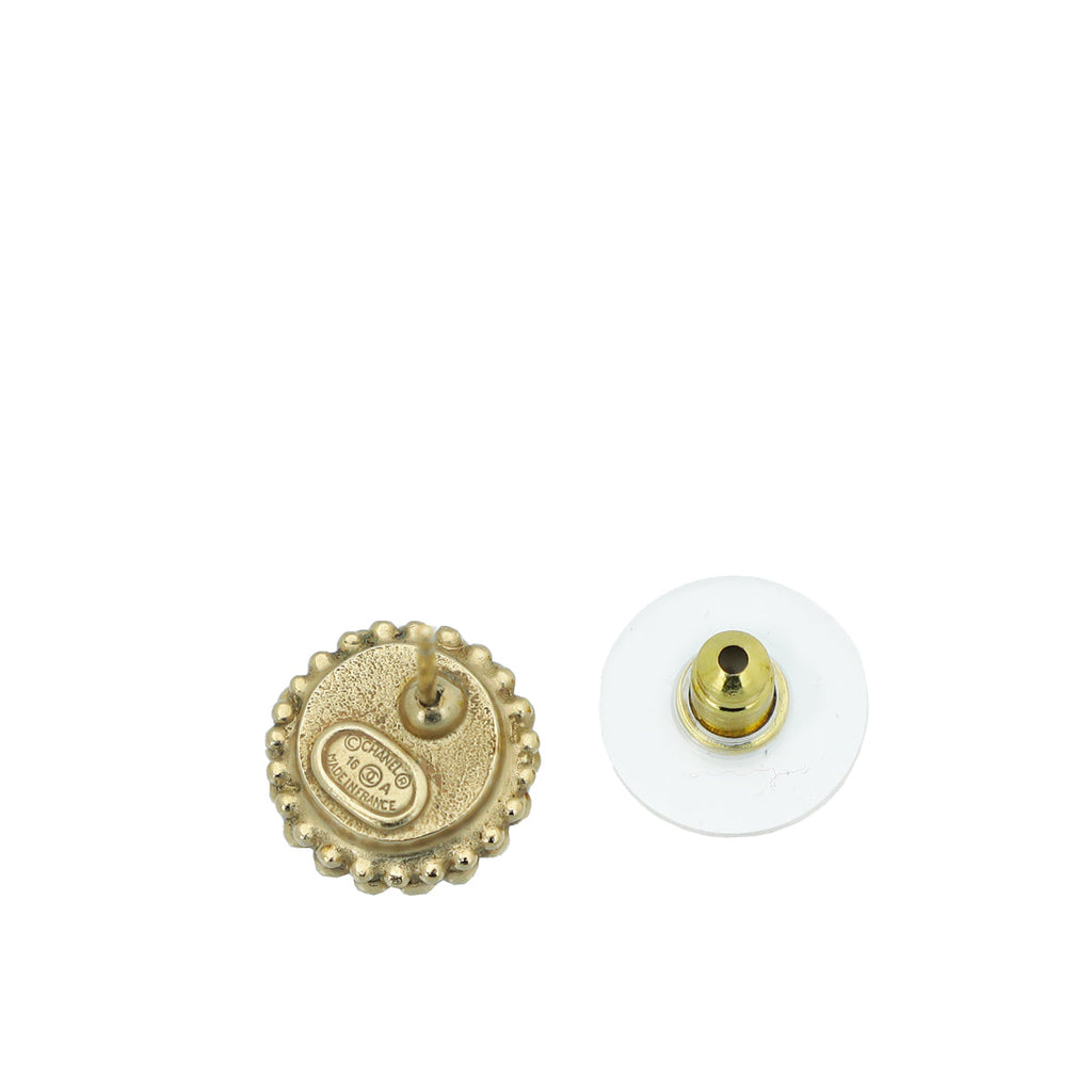 Chanel White CC Pearl Crystal Stud Earrings