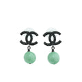 Chanel Green CC Camellia Drop Stud Earrings