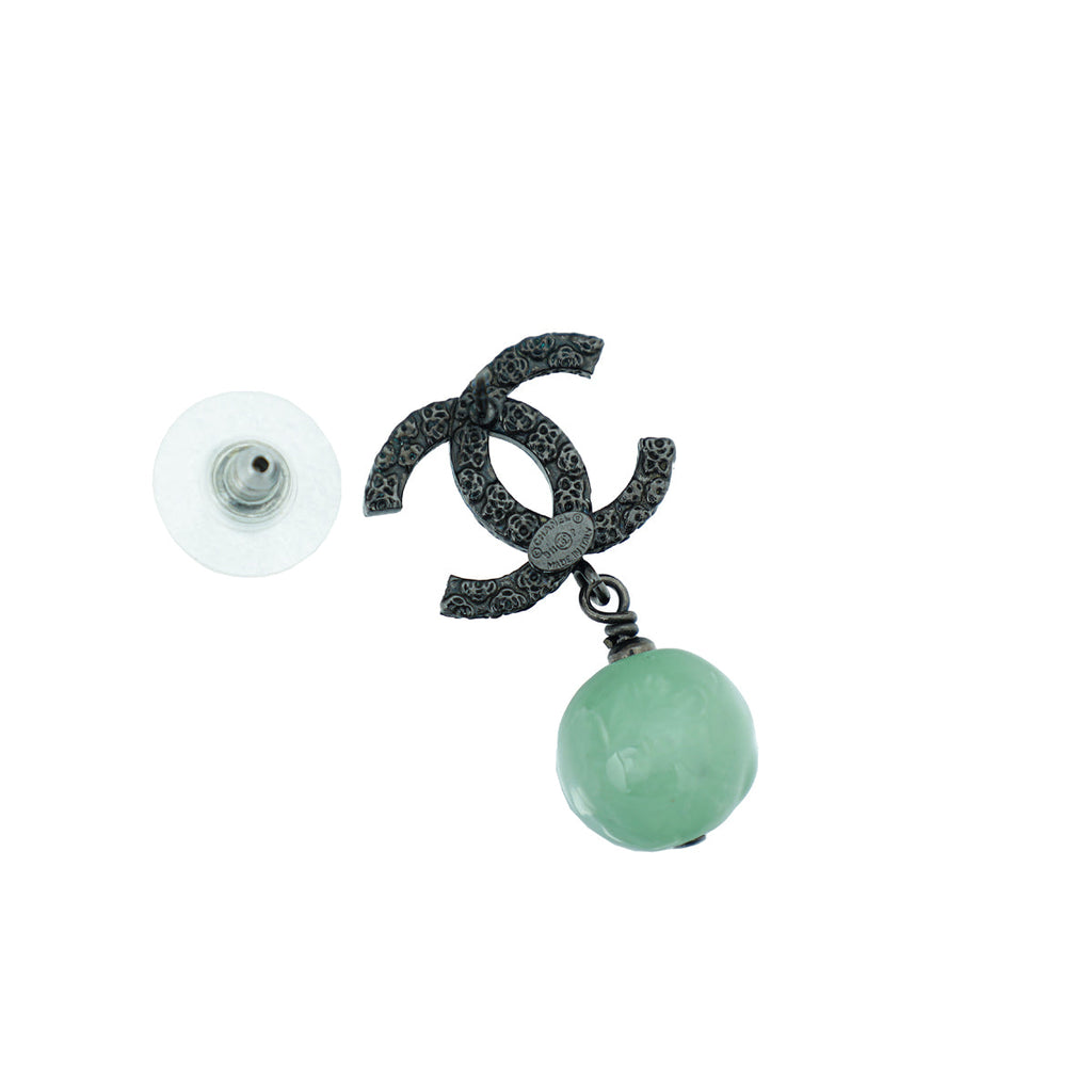 Chanel Green CC Camellia Drop Stud Earrings