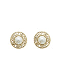 Chanel White Logo Pearl Round Earrings