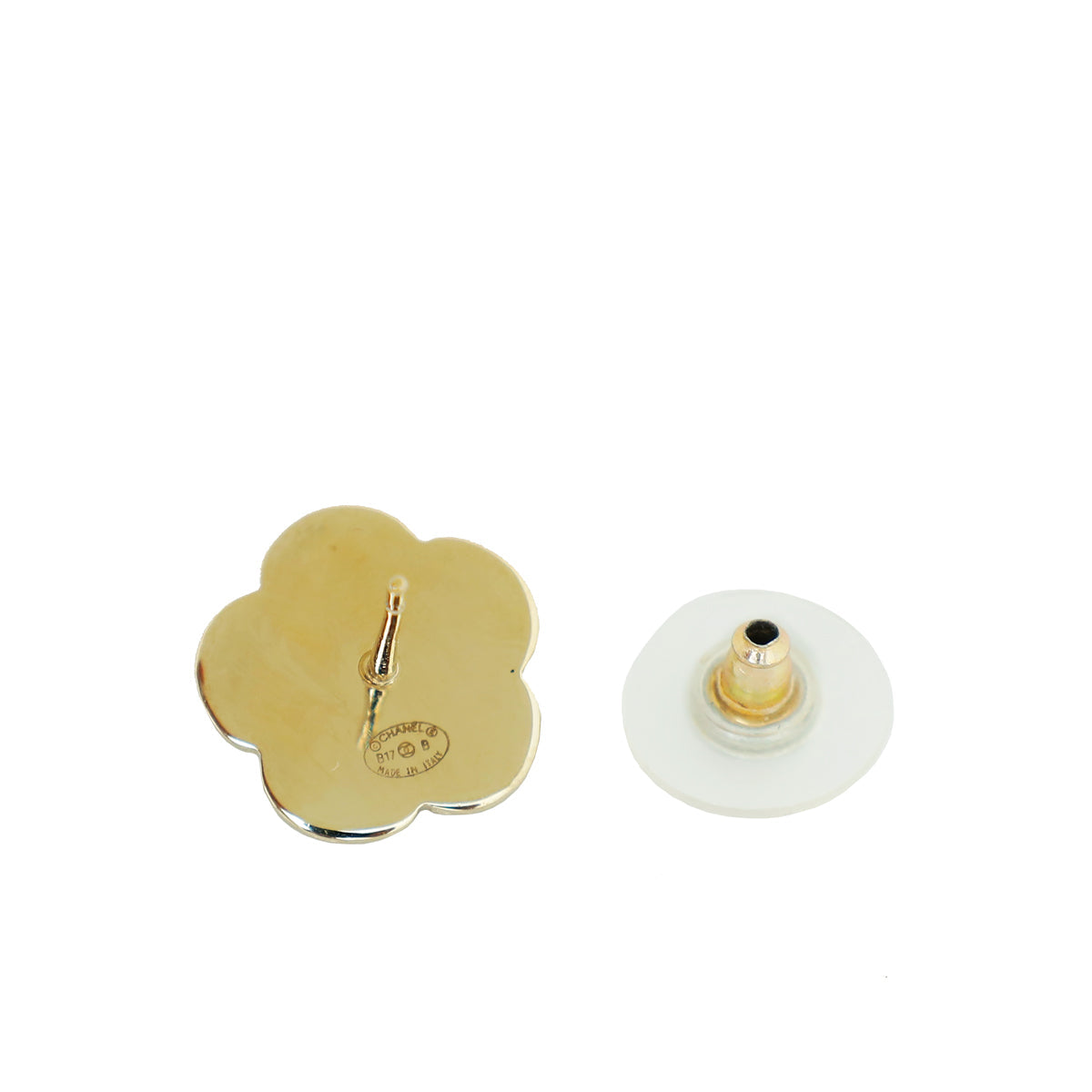 Chanel Gold CC Pearl Camellia Flower Earrings