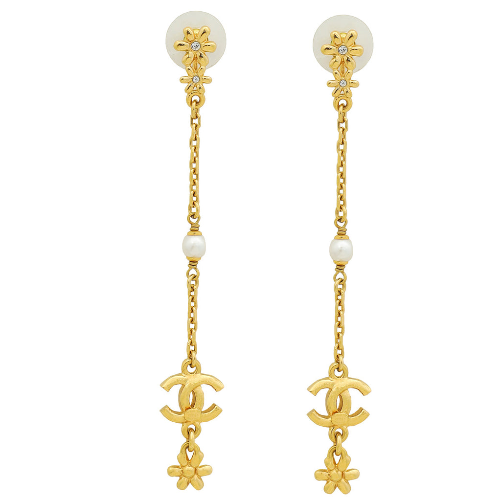 Chanel Gold CC Pearl Crystal Darling Earrings