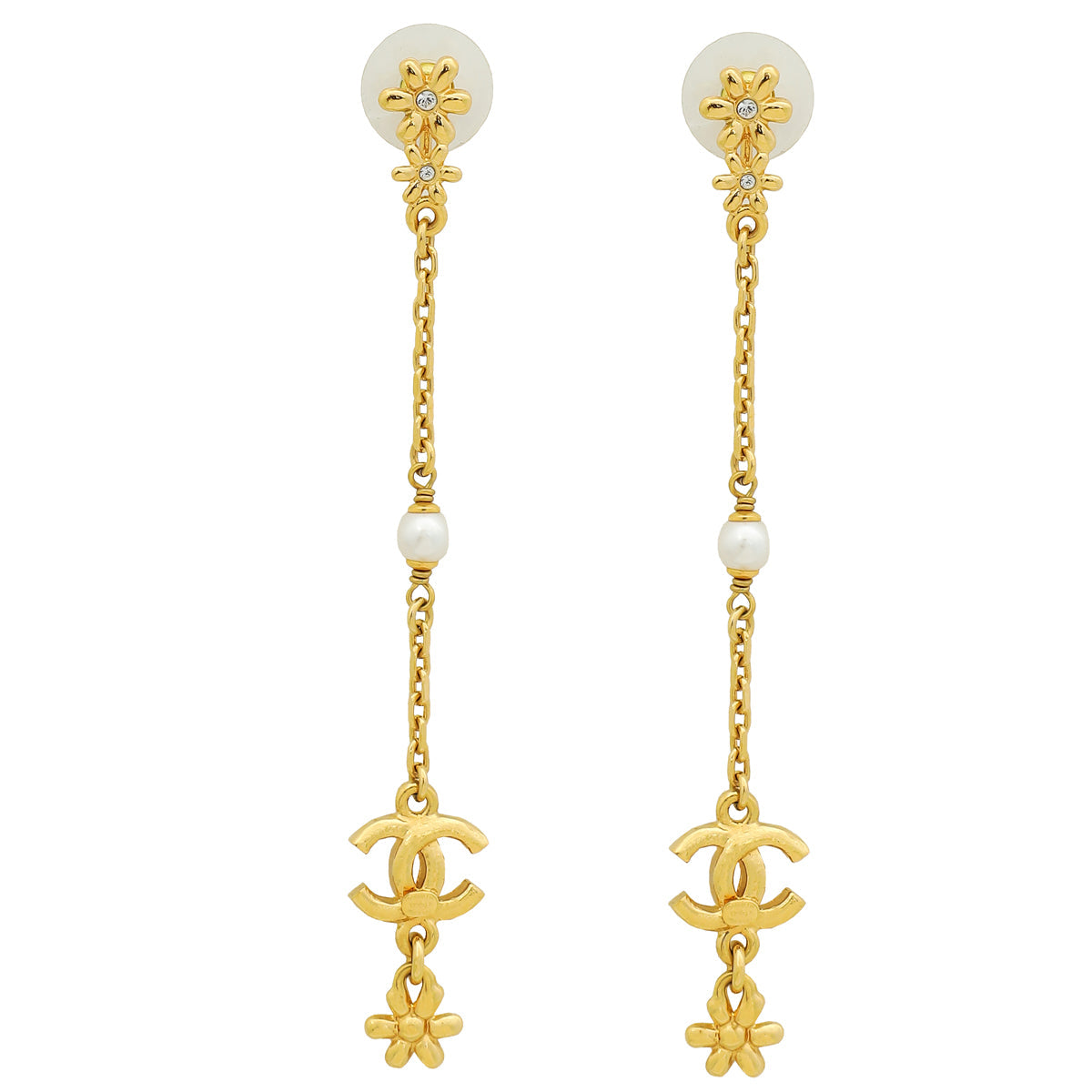 Chanel Gold CC Pearl Crystal Darling Earrings