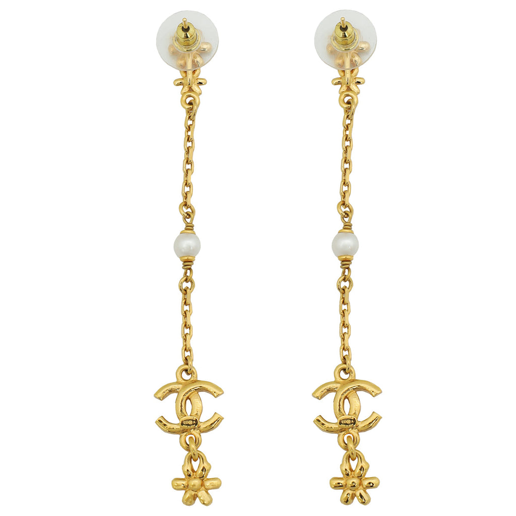 Chanel Gold CC Pearl Crystal Darling Earrings