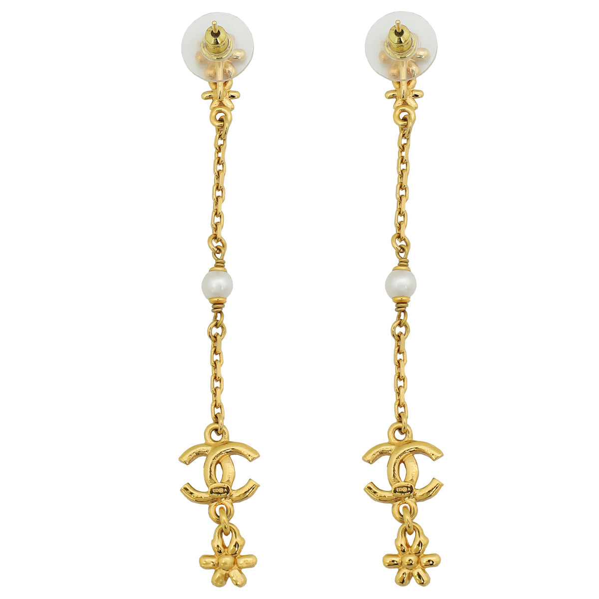 Chanel Gold CC Pearl Crystal Darling Earrings