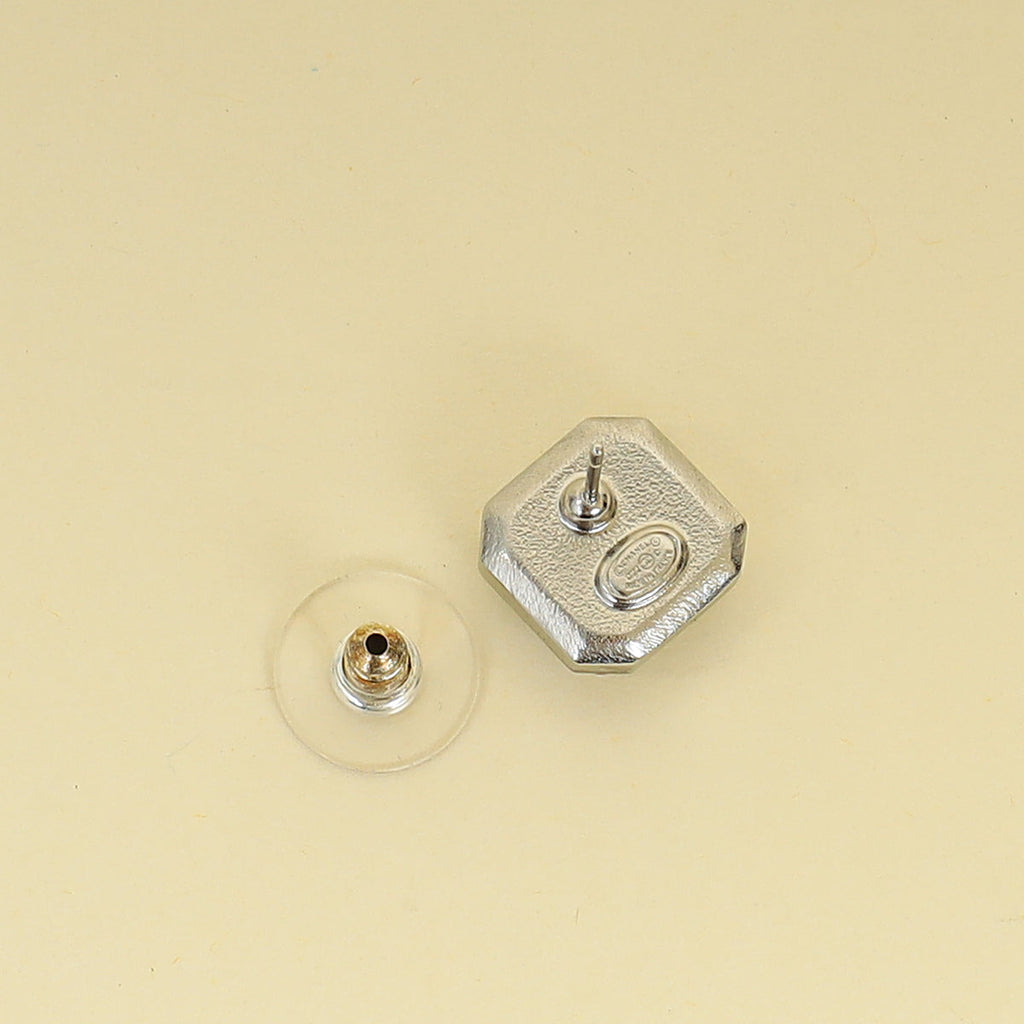 Chanel Silver CC Pearl Crystal Square Earrings