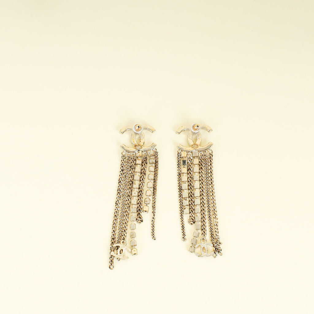 Chanel Gold CC Crystal Chain Drop Earrings