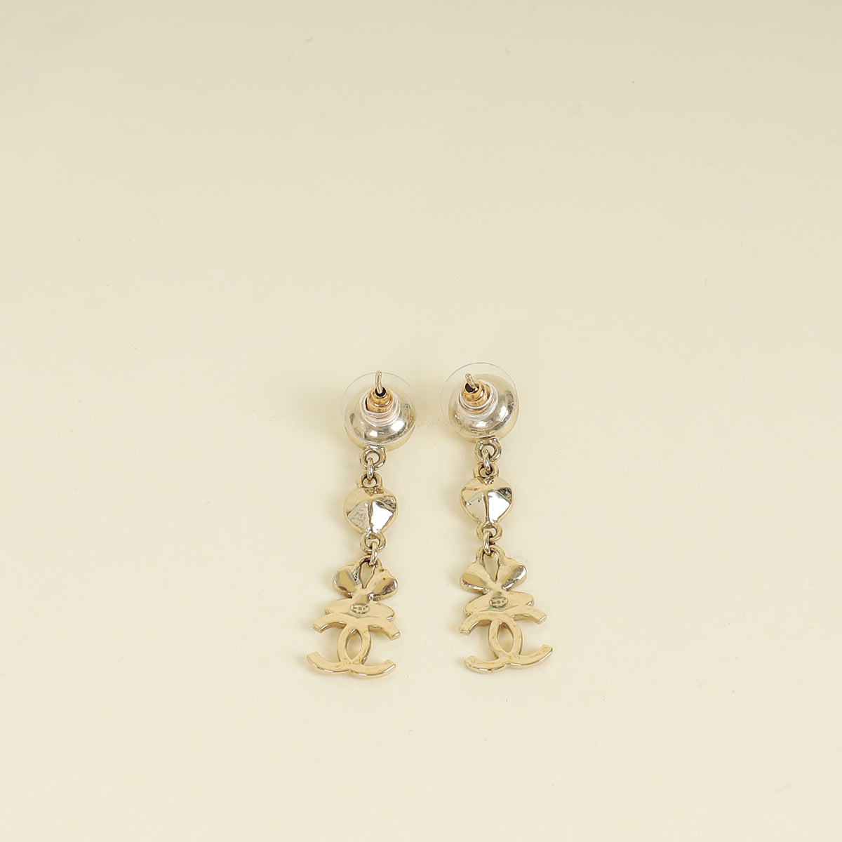 Chanel White CC Swing Drop Clover Earrings