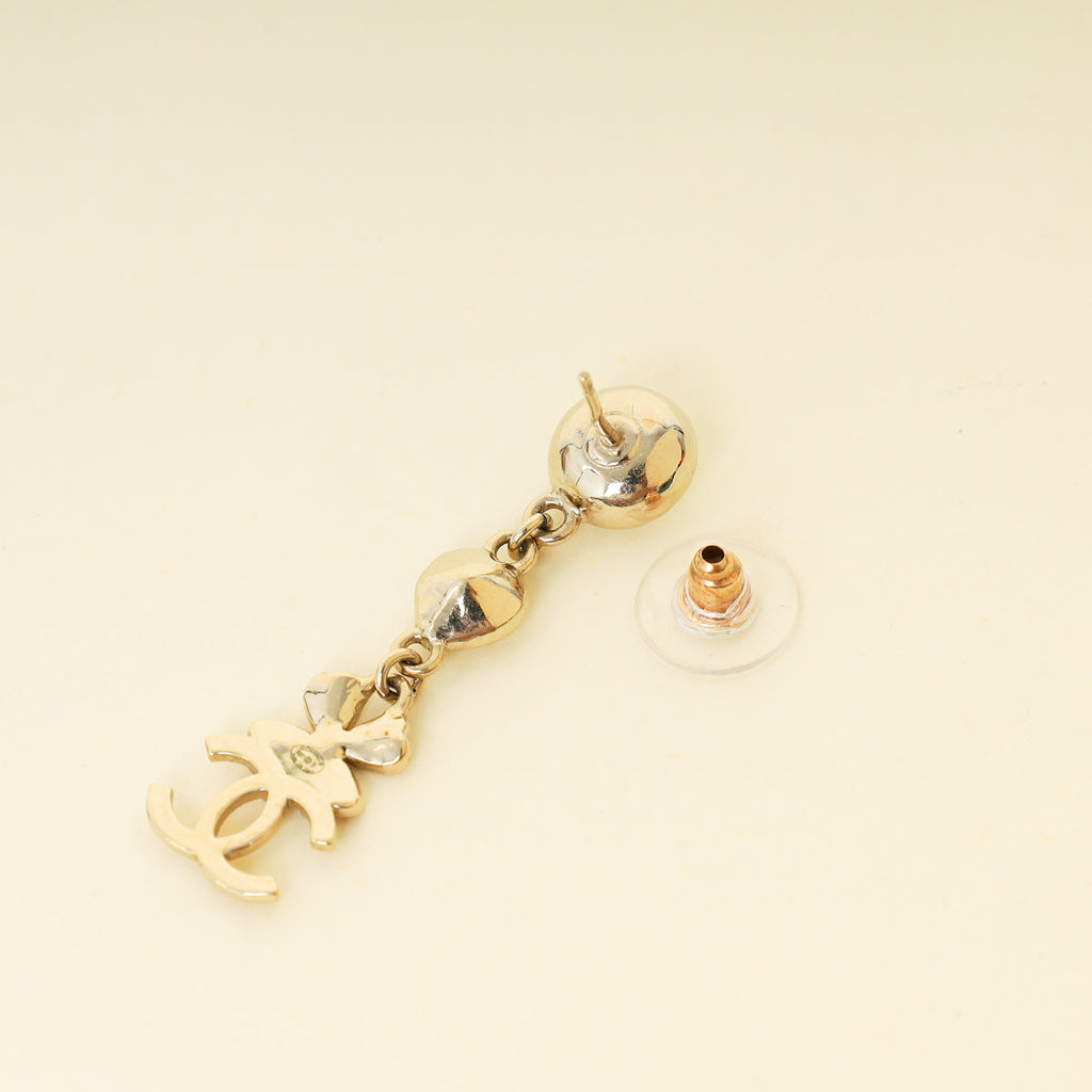 Chanel White CC Swing Drop Clover Earrings