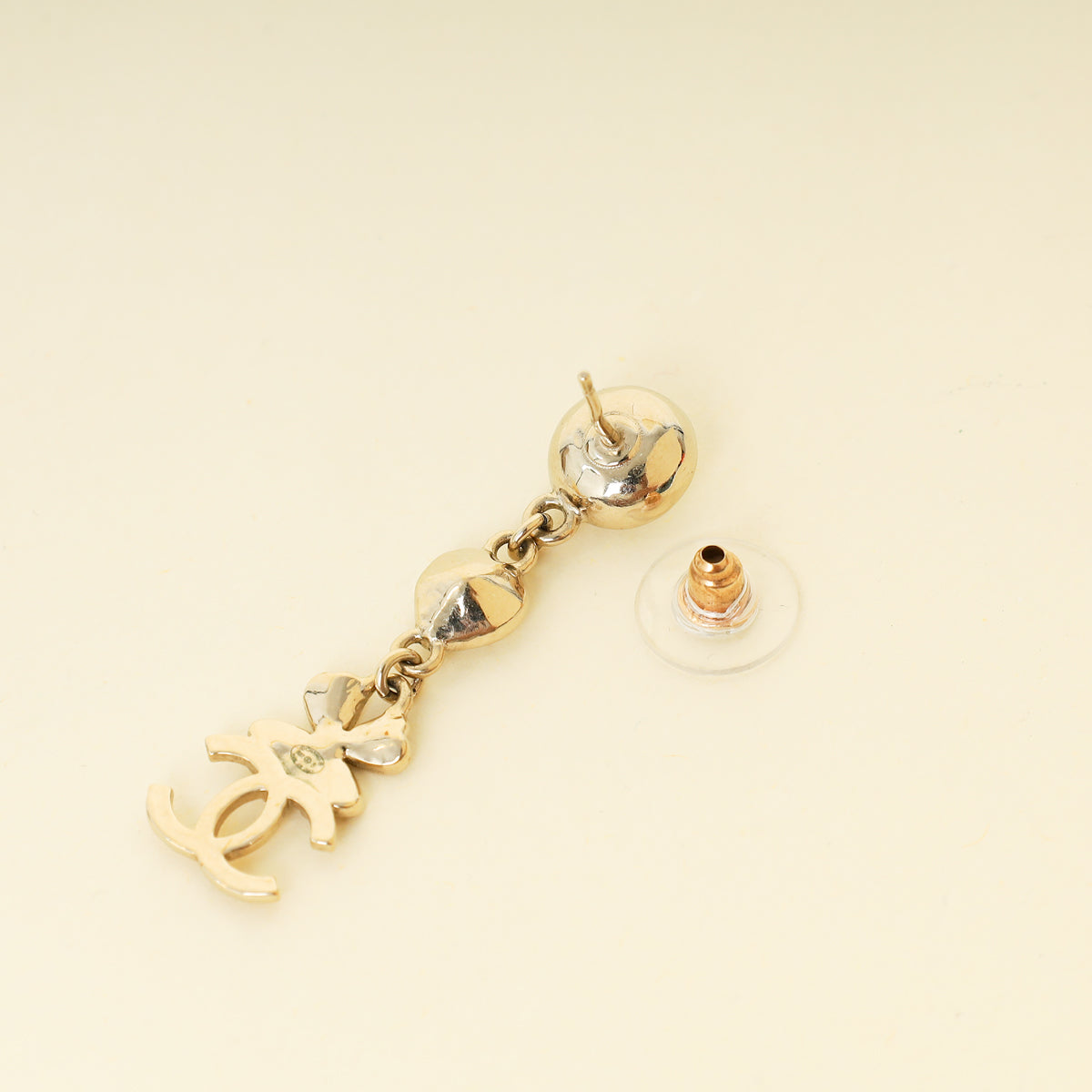 Chanel White CC Swing Drop Clover Earrings