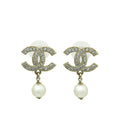 Chanel White CC Crystal Pearl Drop Earring