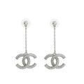 Chanel Silver CC Crystal Drop Chain Earrings
