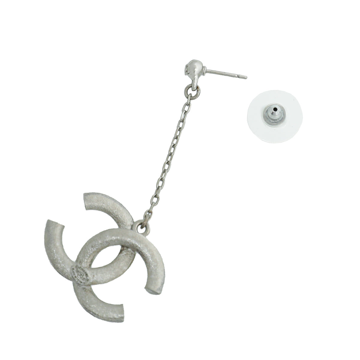 Chanel Silver CC Crystal Drop Chain Earrings