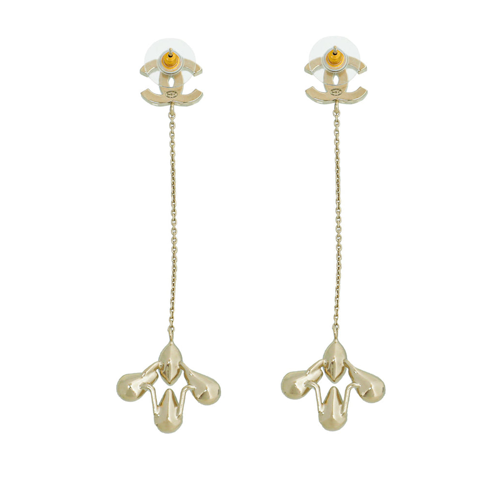 Chanel Gold CC Crystal Chain Drop Chain Earrings