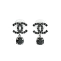 Chanel Black CC Crystal Drop Pearl Earrings