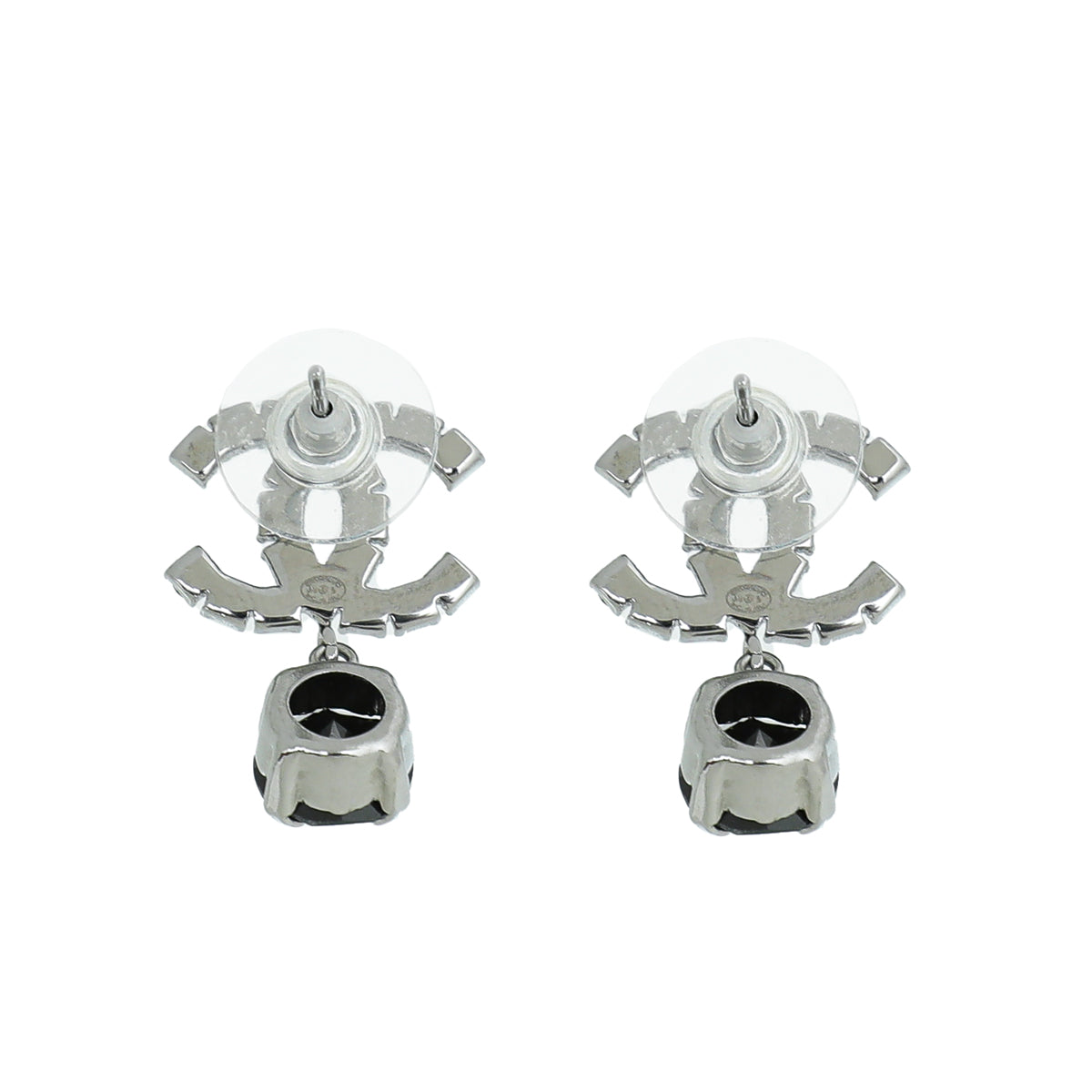 Chanel Black CC Crystal Drop Pearl Earrings