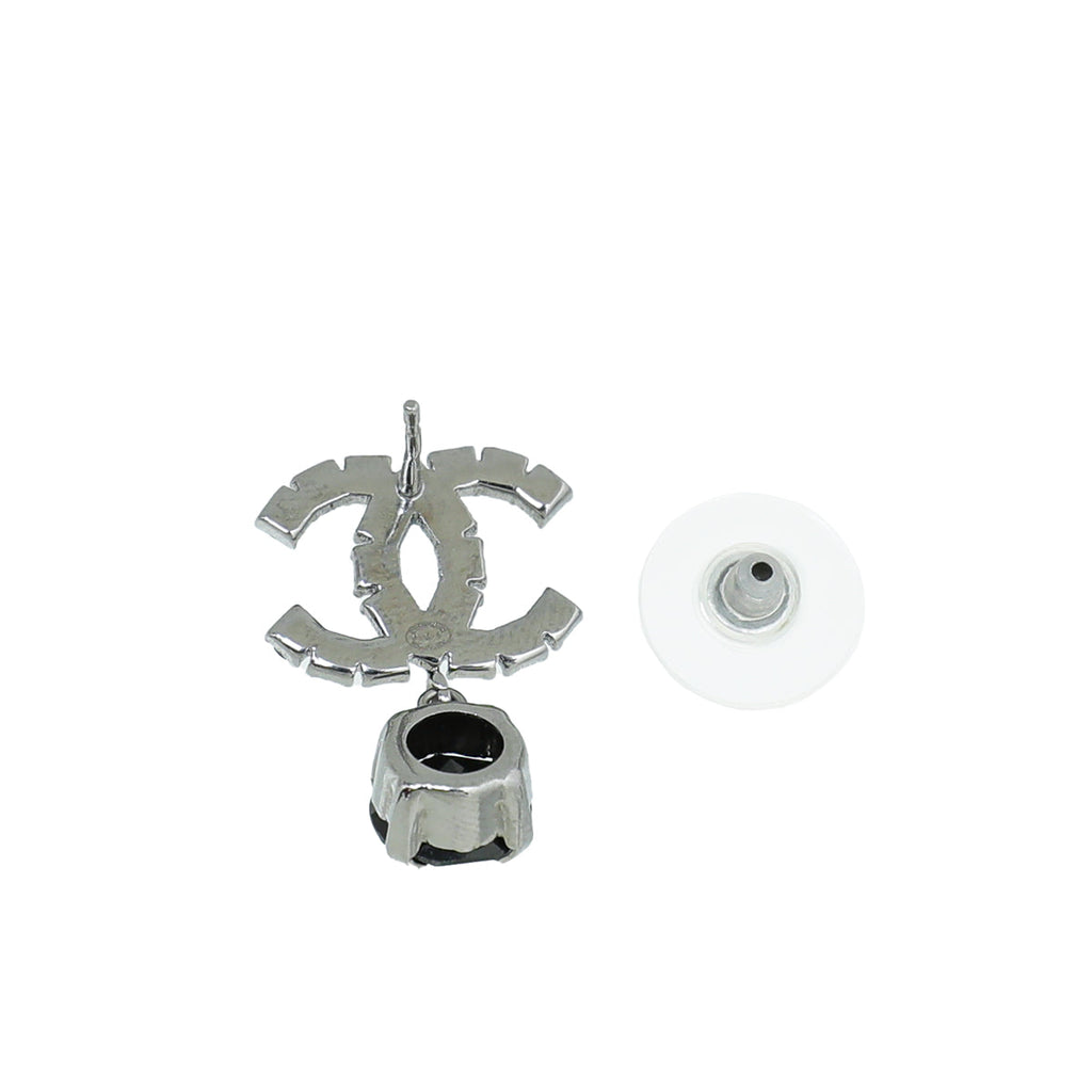 Chanel Black CC Crystal Drop Pearl Earrings