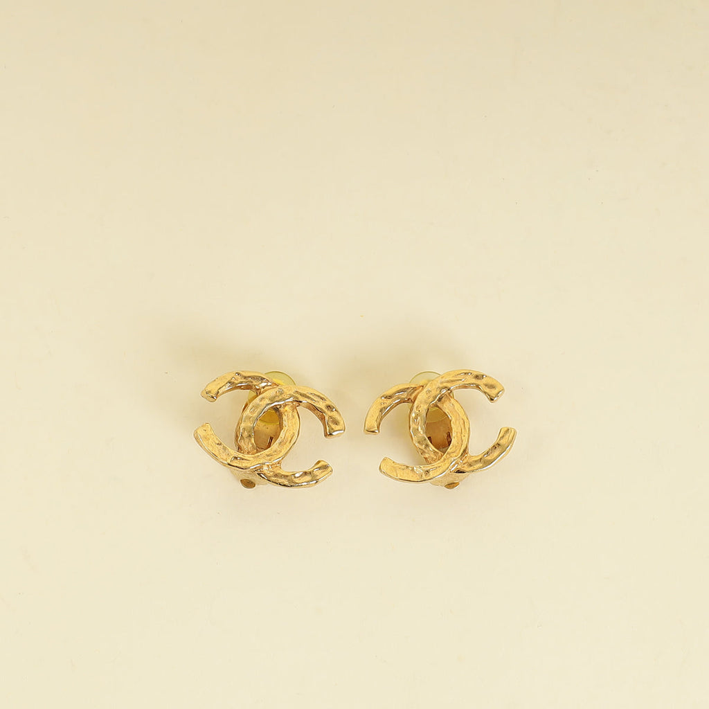 Chanel Gold Finish Vintage CC Clip On Earrings
