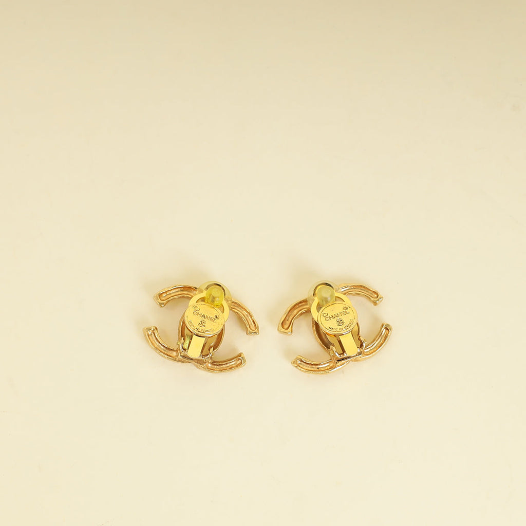 Chanel Gold Finish Vintage CC Clip On Earrings