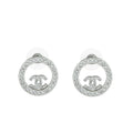 Chanel Silver CC Crystal Round Earrings