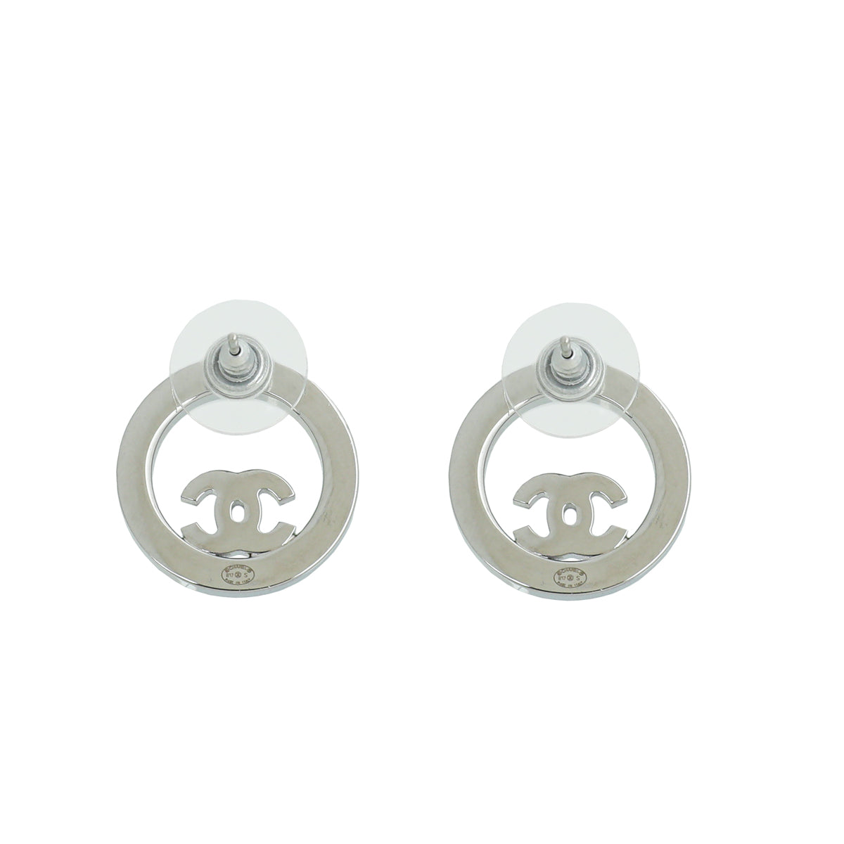 Chanel Silver CC Crystal Round Earrings
