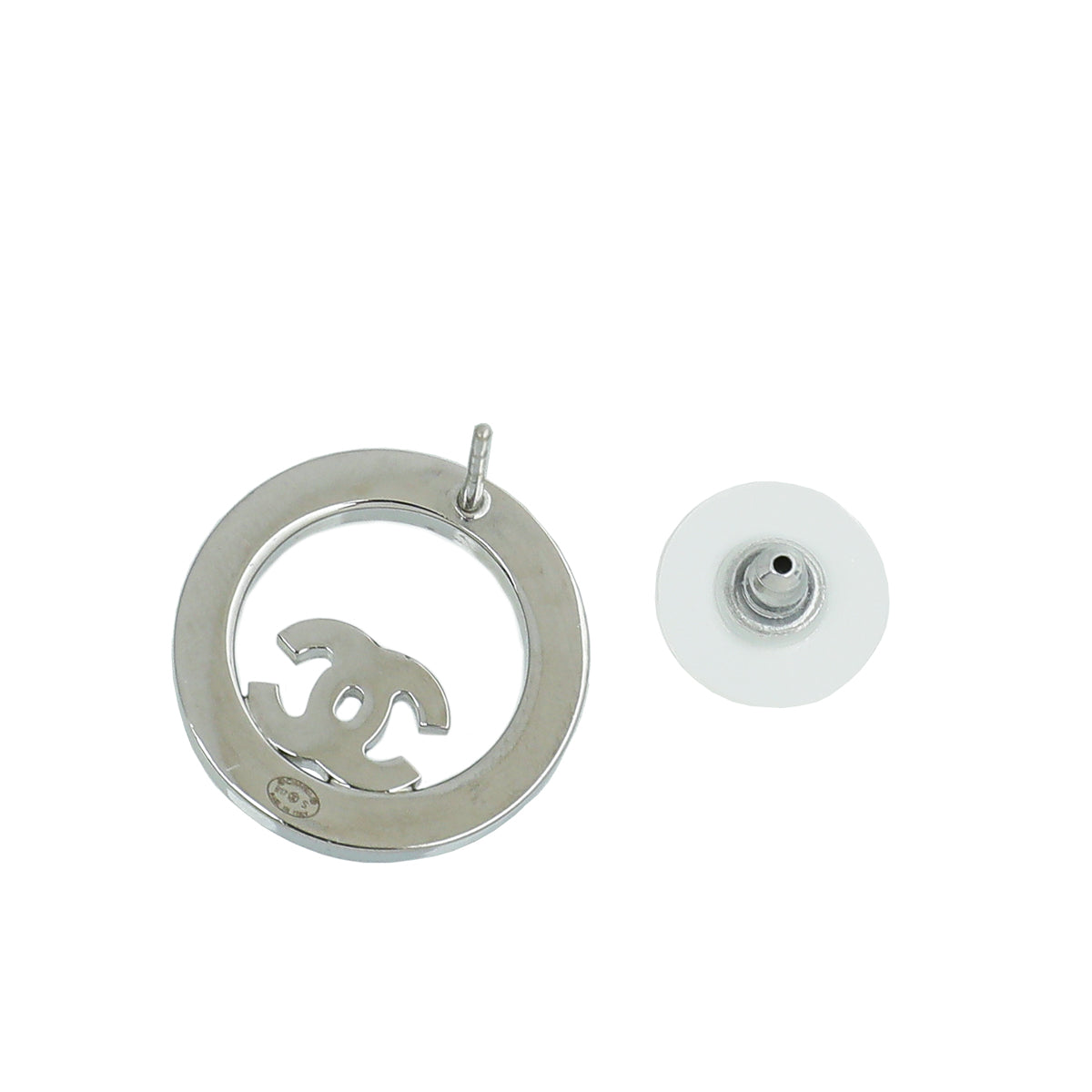 Chanel Silver CC Crystal Round Earrings