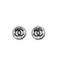 Chanel Silver CC Botton Crystal Earrings