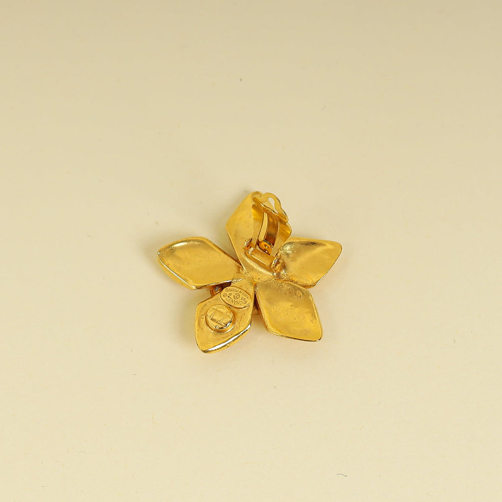 Chanel Gold Vintage Coco Mark Flower Clip Earrings