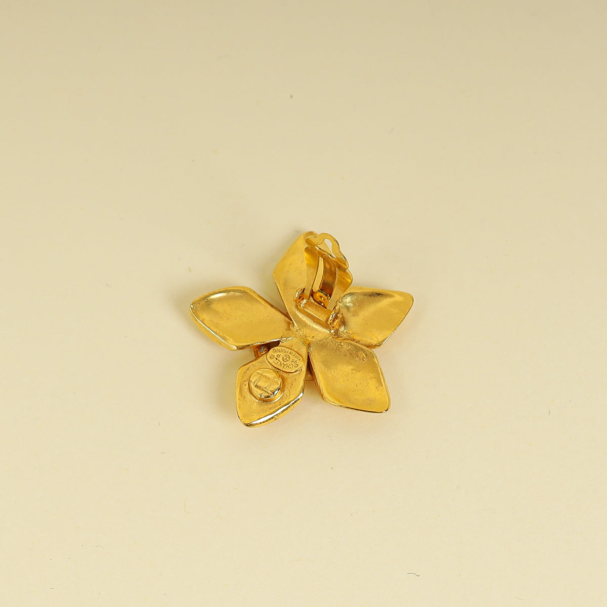 Chanel Gold Vintage Coco Mark Flower Clip Earrings