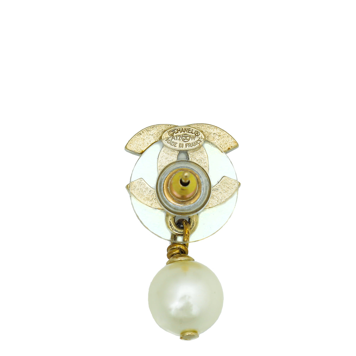 Chanel Ivory CC Faux Pearl Stud Drop Earrings