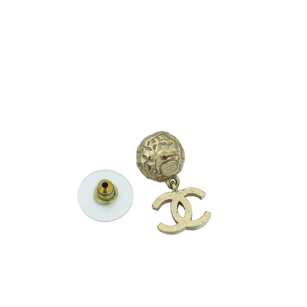 Chanel White CC Faux Pearl Drop Stud Earrings